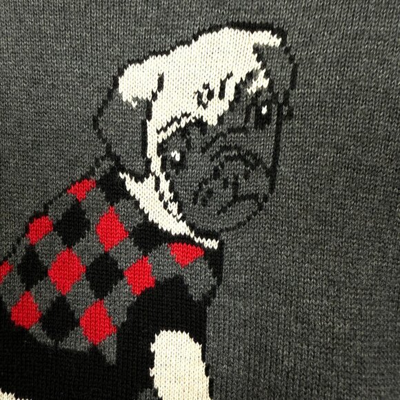 Charter Club Women’s Pug Dog Knit Sweater Sz XL Cotton Blend Gray Long Sleeves - Picture 3 of 9